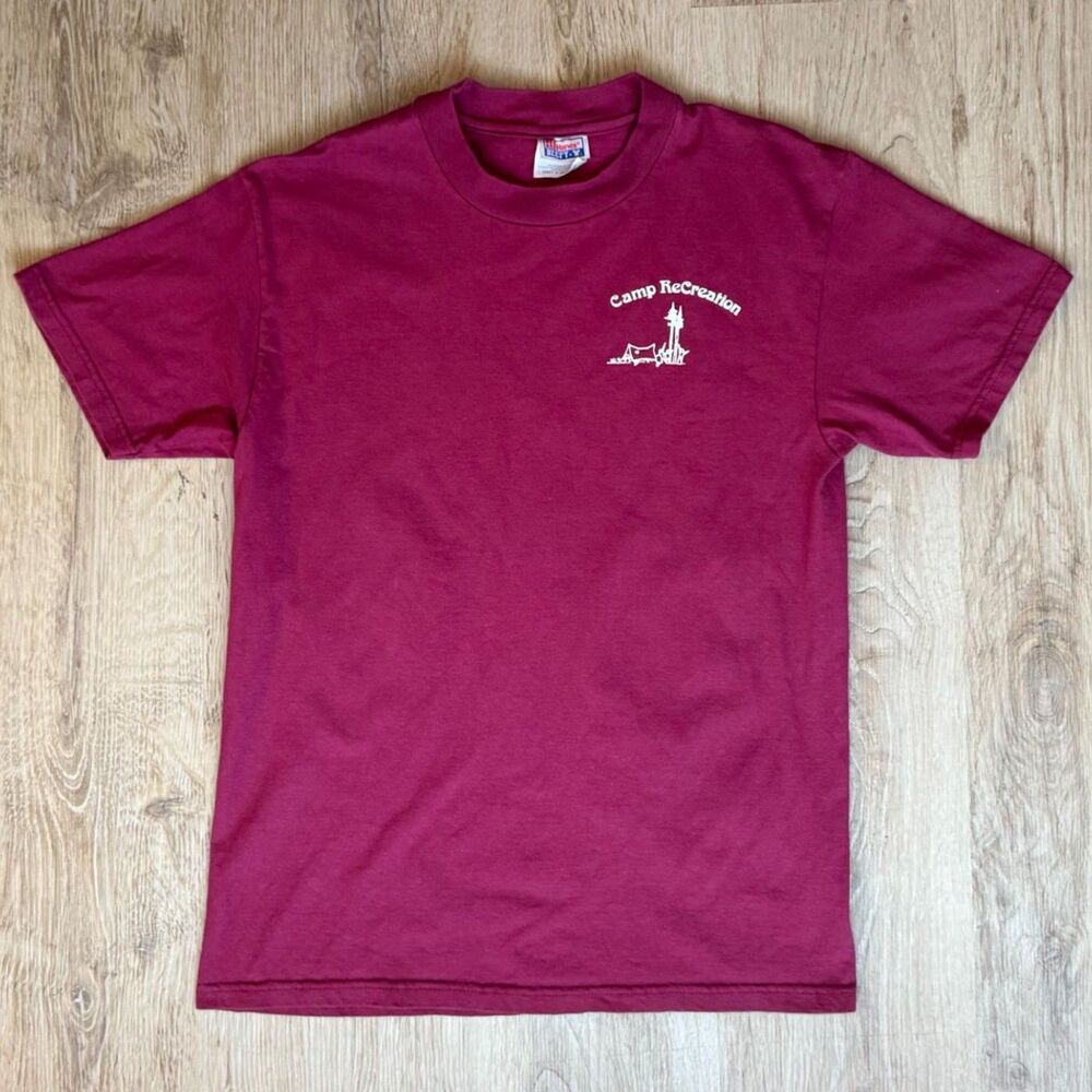 Vintage Hanes Camp Recreation Graphic T-Shirt Maroon Medium Hanes Beefy-T USA